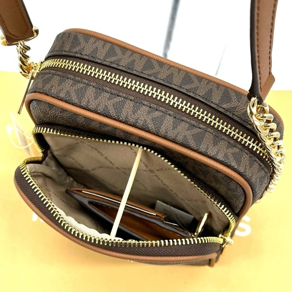Michael Kors Medium NS Chain Xbody Bag & Small TZ Coinpouch w/ID Brown/Gold